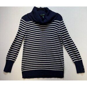 Lauren Ralph Lauren Cowl Neck Knit Sweater Womens S Navy & White Striped